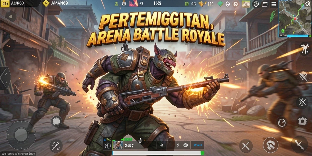 Screenshot AMAN69 menampilkan aksi seru dalam pertempuran Battle Royale.