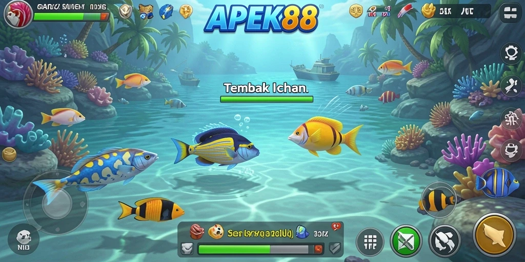 Tampilan gameplay APEK88 dengan aksi seru berburu ikan.