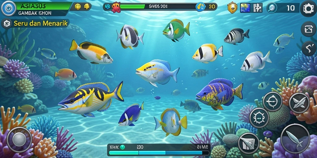 Screenshot gameplay ASIA303 dengan aksi tembak ikan yang seru.