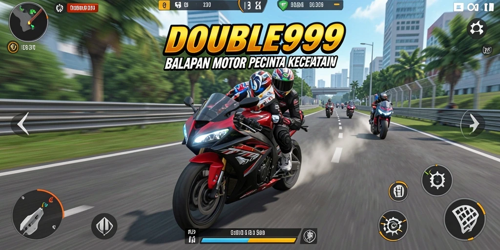 Tampilan gameplay balapan motor yang mendebarkan di DOUBLE999.