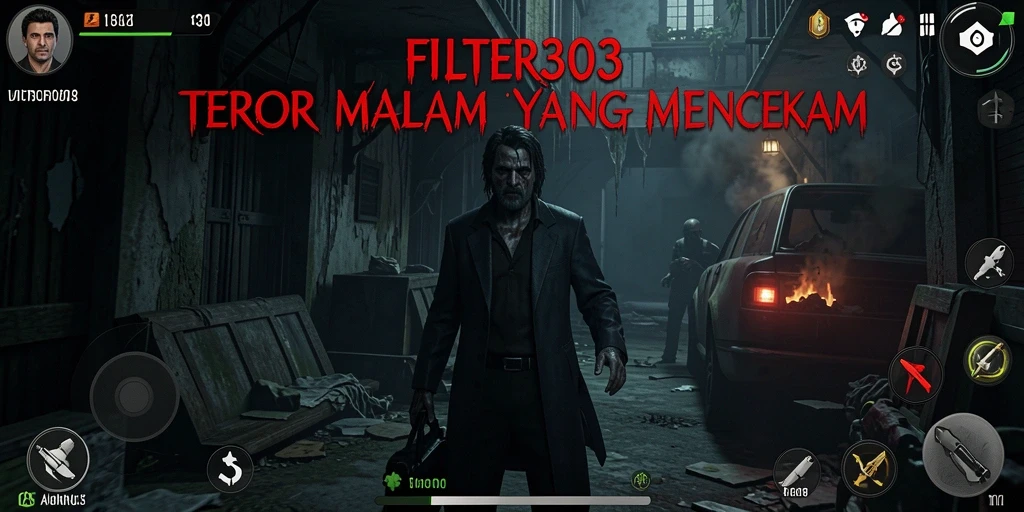 Tampilan gameplay FILTER303 yang penuh ketegangan dan kengerian.