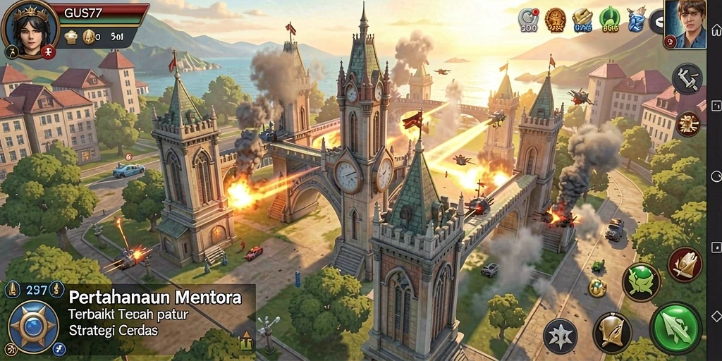 Gameplay strategi Tower Defense yang intens dan menantang.