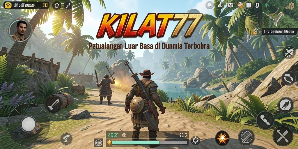 Screenshot menunjukkan pemain menjelajahi dunia KILAT77 yang luas.