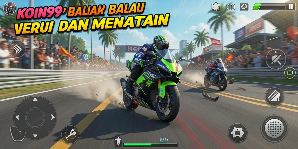 Tampilan seru gameplay balap motor di KOIN99.