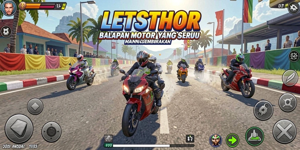 Gameplay balapan motor yang seru dan mendebarkan di LETSTHOR.