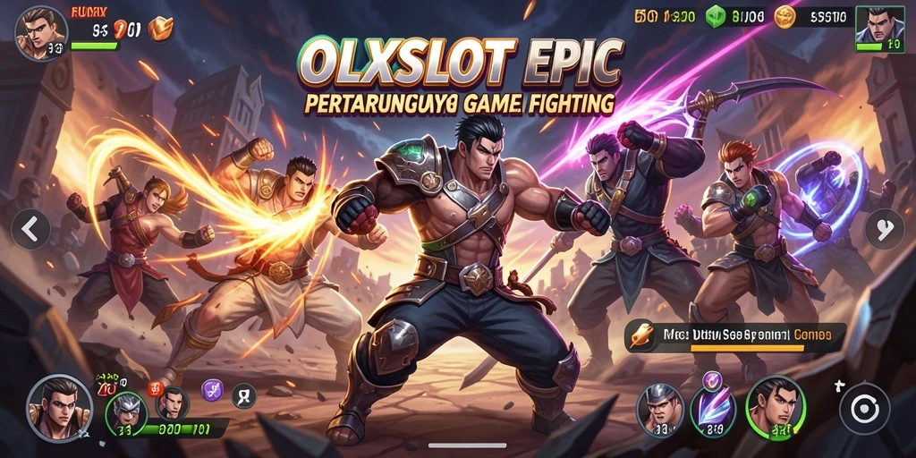 Tampilan gameplay OLXSLOT dengan pertarungan seru dan karakter beragam.