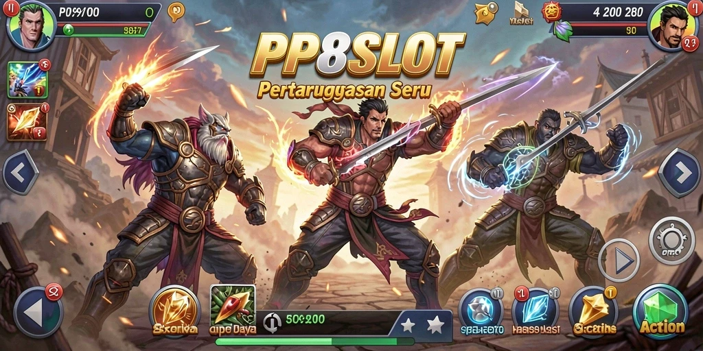 Tampilan aksi seru pada screenshot PP8SLOT yang menampilkan karakter dalam pertempuran.