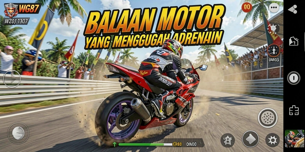 Tangkapan layar menunjukkan aksi balapan motor yang mendebarkan di WG87.