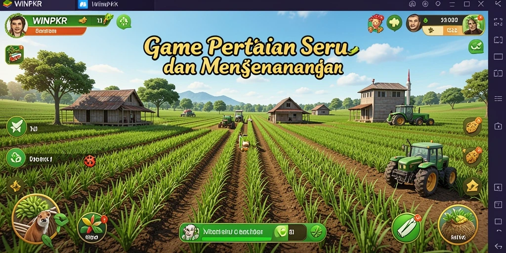 Tampilan gameplay <strong>WINPKR</strong> saat mengelola ladang yang subur dan berwarna-warni.